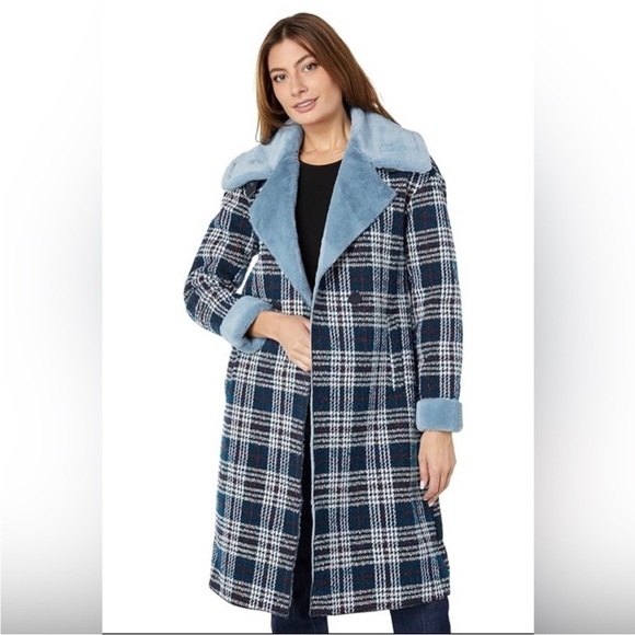 NWT NVL Plaid Coat Blue size M - Picture 3 of 10